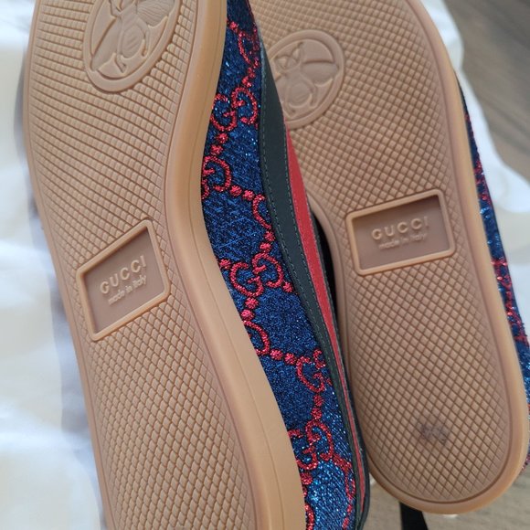 Gucci Lurex Calfskin Web GG Monogram Womens Falacer Sneakers 35.5 - Picture 4 of 7
